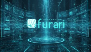 furariデジタルスタンプラリーのAI分析レポートを象徴したビジュアル（データ可視化と未来的なプラットフォームをイメージ）